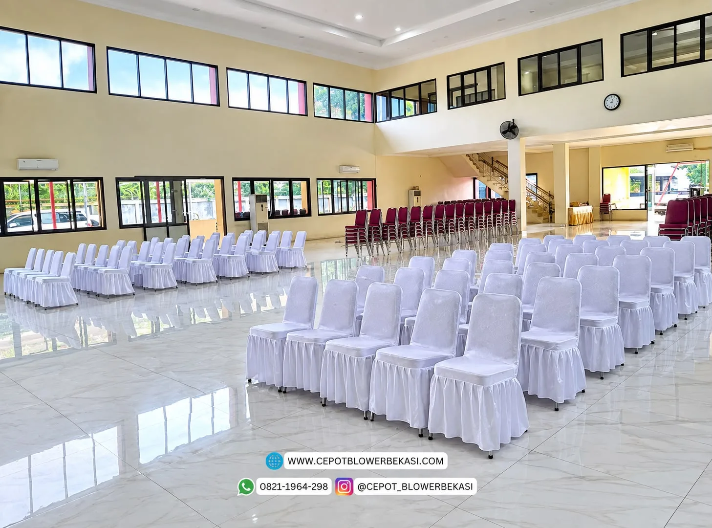 Sewa 70 kursi Futura cover putih rampel di Graha Sintesa, Rawalumbu, Bekasi